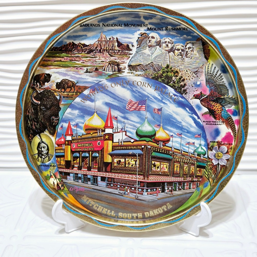 Vintage South Dakota Souvenir‎ Metal Serving Tray 11"